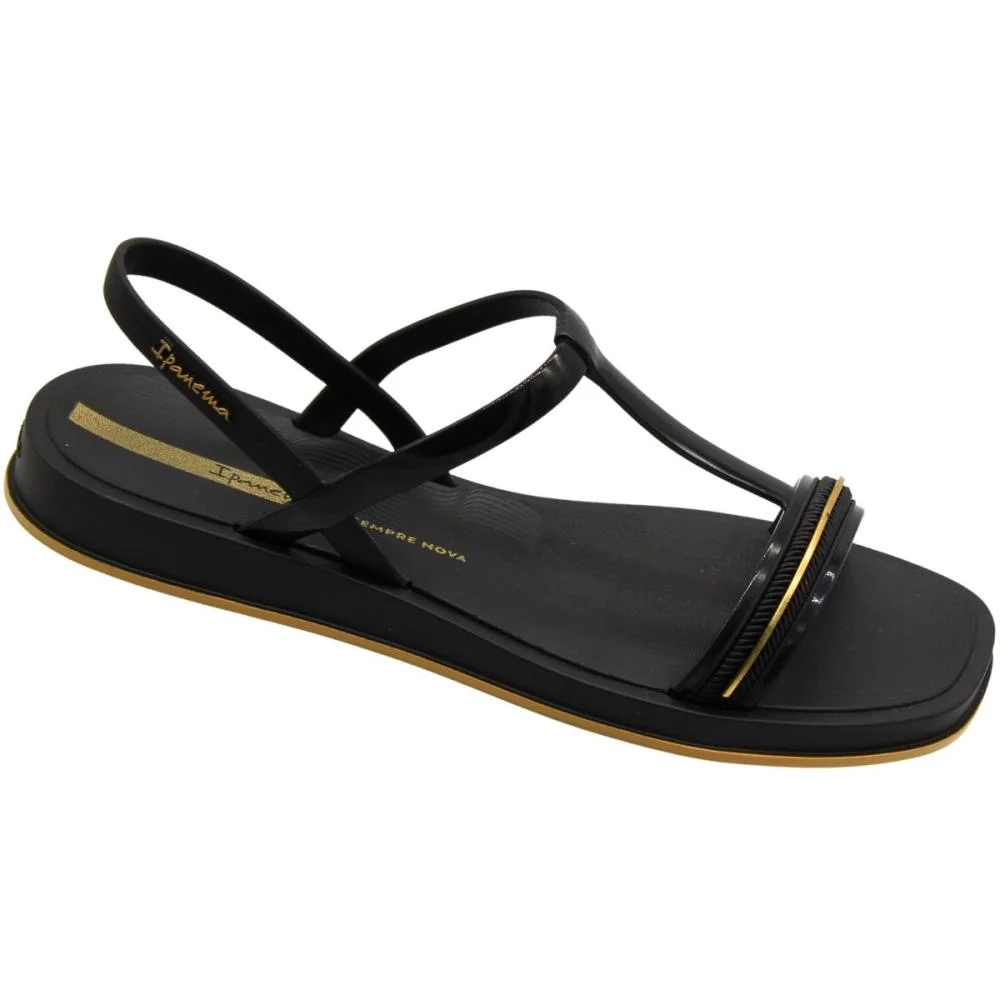 Sandália Rasteira Ipanema Glow Tiras Friso Metalizado Feminina Preto 3