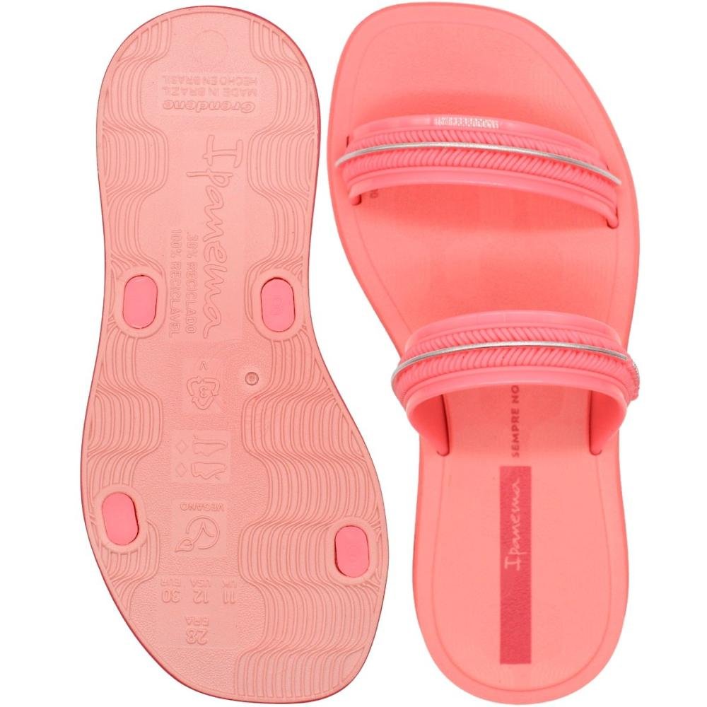 Tamanco Slide Infantil Ipanema Glow Sempre Nova Tiras Frisos Metalizados Menina Rosa 3