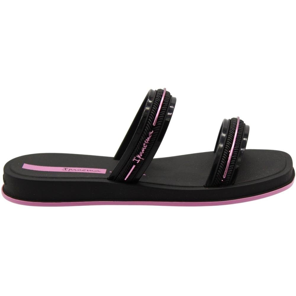 Tamanco Slide Infantil Ipanema Glow Sempre Nova Tiras Frisos Metalizados Menina Preto/Rosa 2