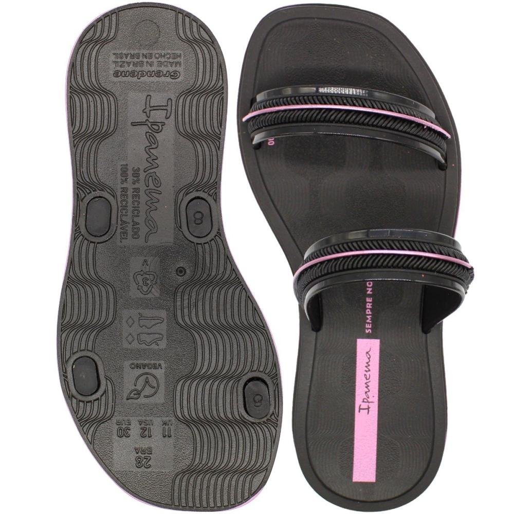 Tamanco Slide Infantil Ipanema Glow Sempre Nova Tiras Frisos Metalizados Menina Preto/Rosa 3