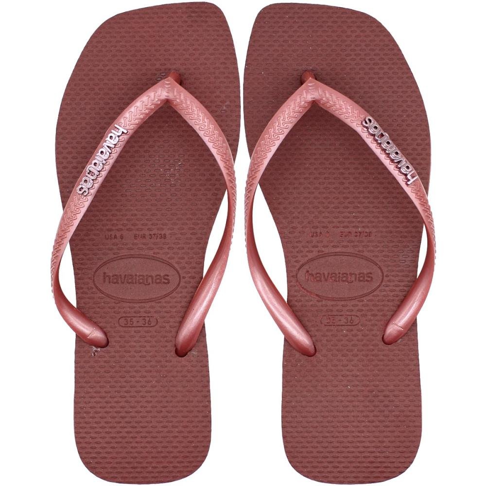 Chinelo de Dedo Feminino Havaianas Slim Square Logo Metallic Vinho 1