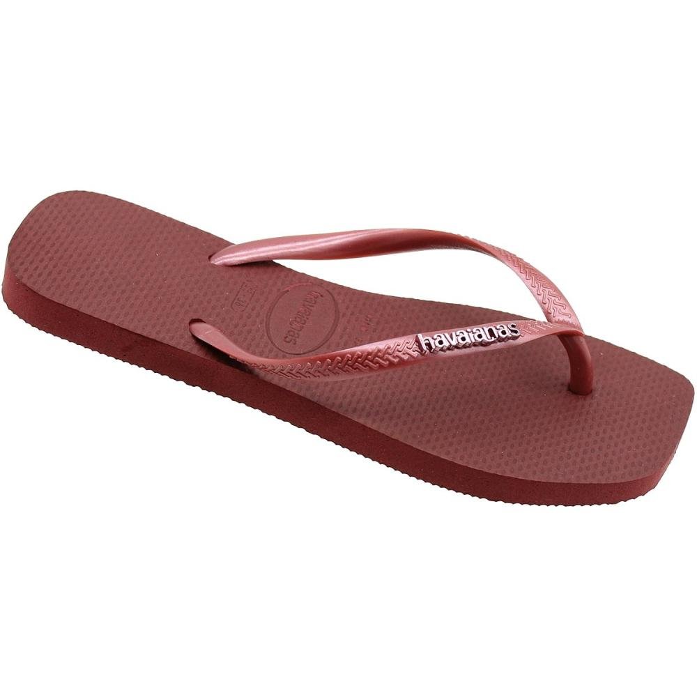 Chinelo de Dedo Feminino Havaianas Slim Square Logo Metallic Vinho 2