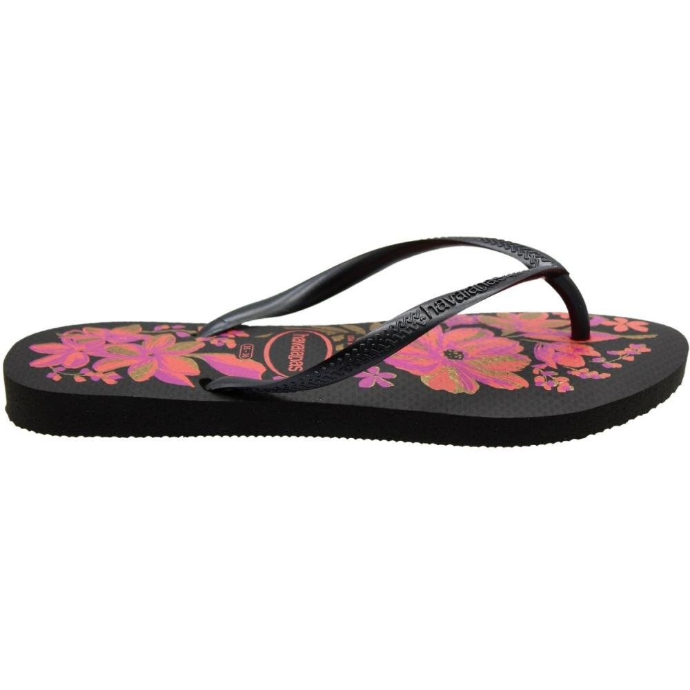 Chinelo de Dedo Havaianas Slim Organic 2 Floral Feminino Preto/Rosa 2