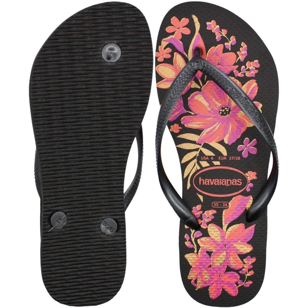 Chinelo de Dedo Havaianas Slim Organic 2 Floral Feminino Preto/Rosa 3