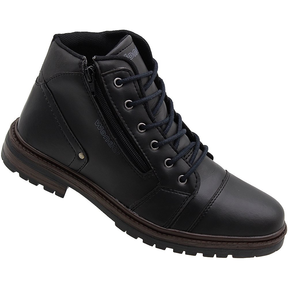 Bota Casual Coturno Wonder Resistance Cano Curto Cadarço E Zíper Masculina Preto 1