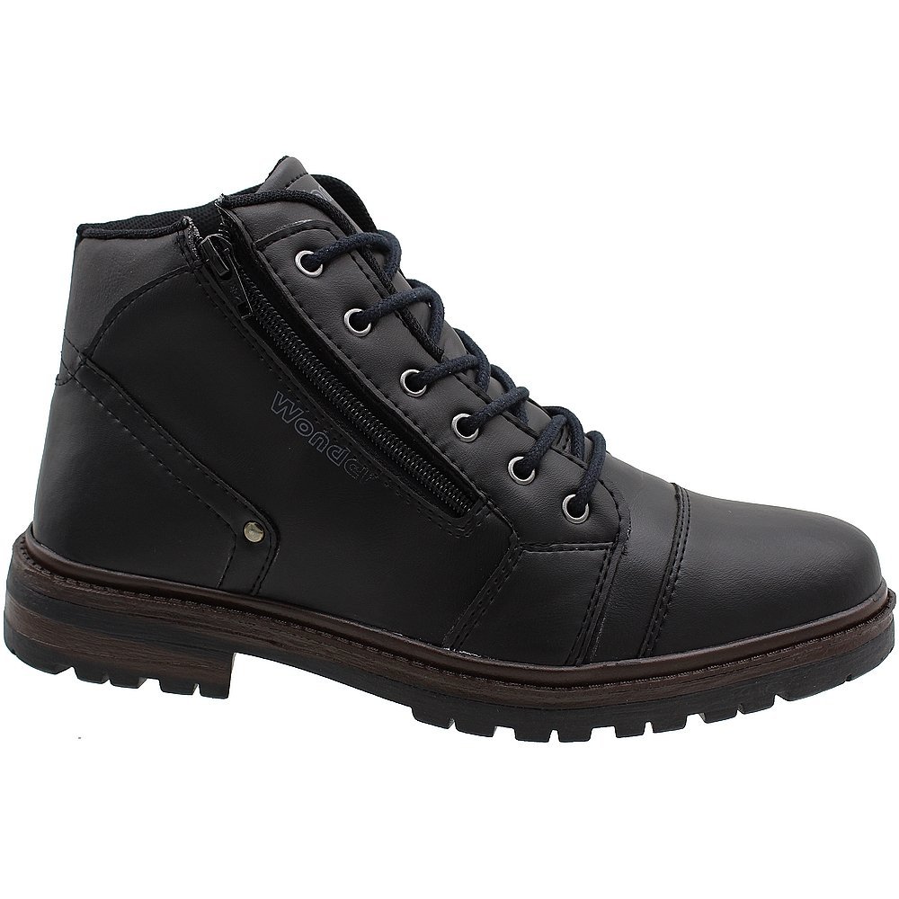 Bota Casual Coturno Wonder Resistance Cano Curto Cadarço E Zíper Masculina Preto 2