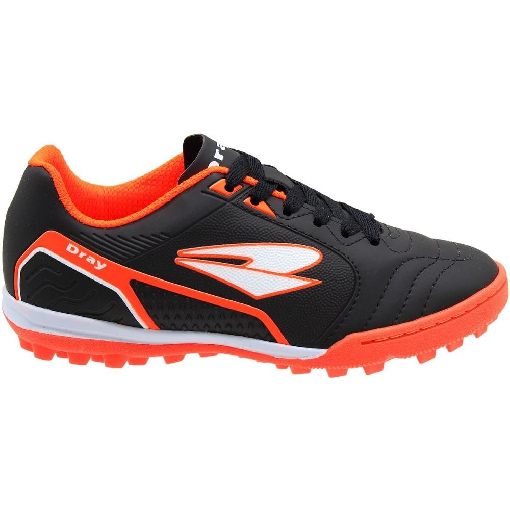 Chuteira Society Juvenil Dray Topfly Texturizada Masculina Preto/Laranja 2