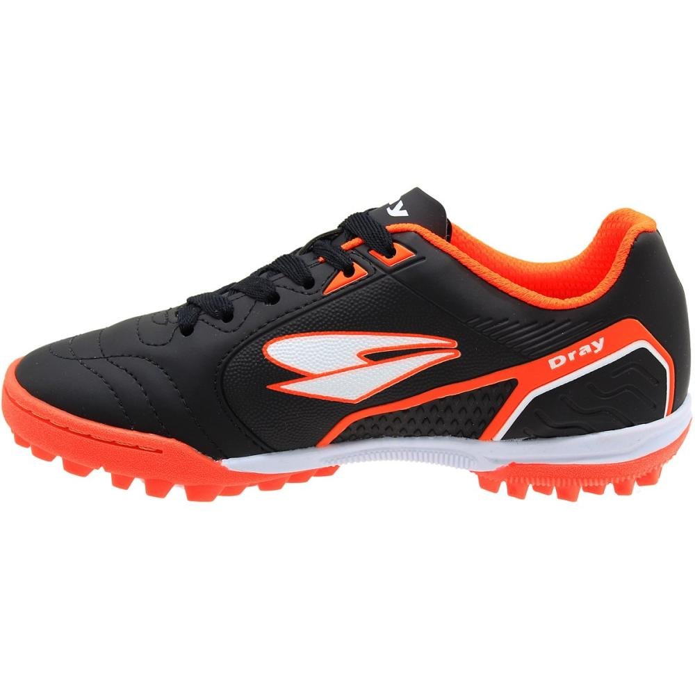 Chuteira Society Juvenil Dray Topfly Texturizada Masculina Preto/Laranja 3