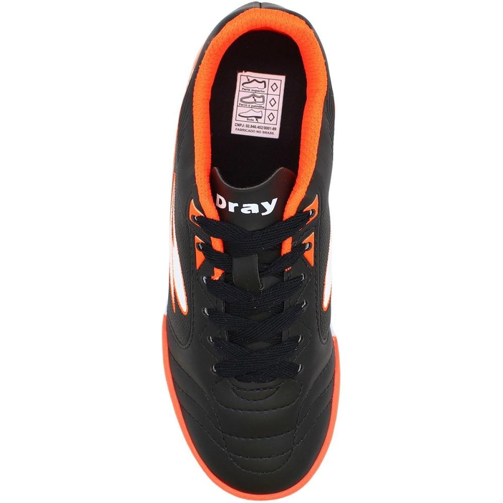 Chuteira Society Juvenil Dray Topfly Texturizada Masculina Preto/Laranja 4