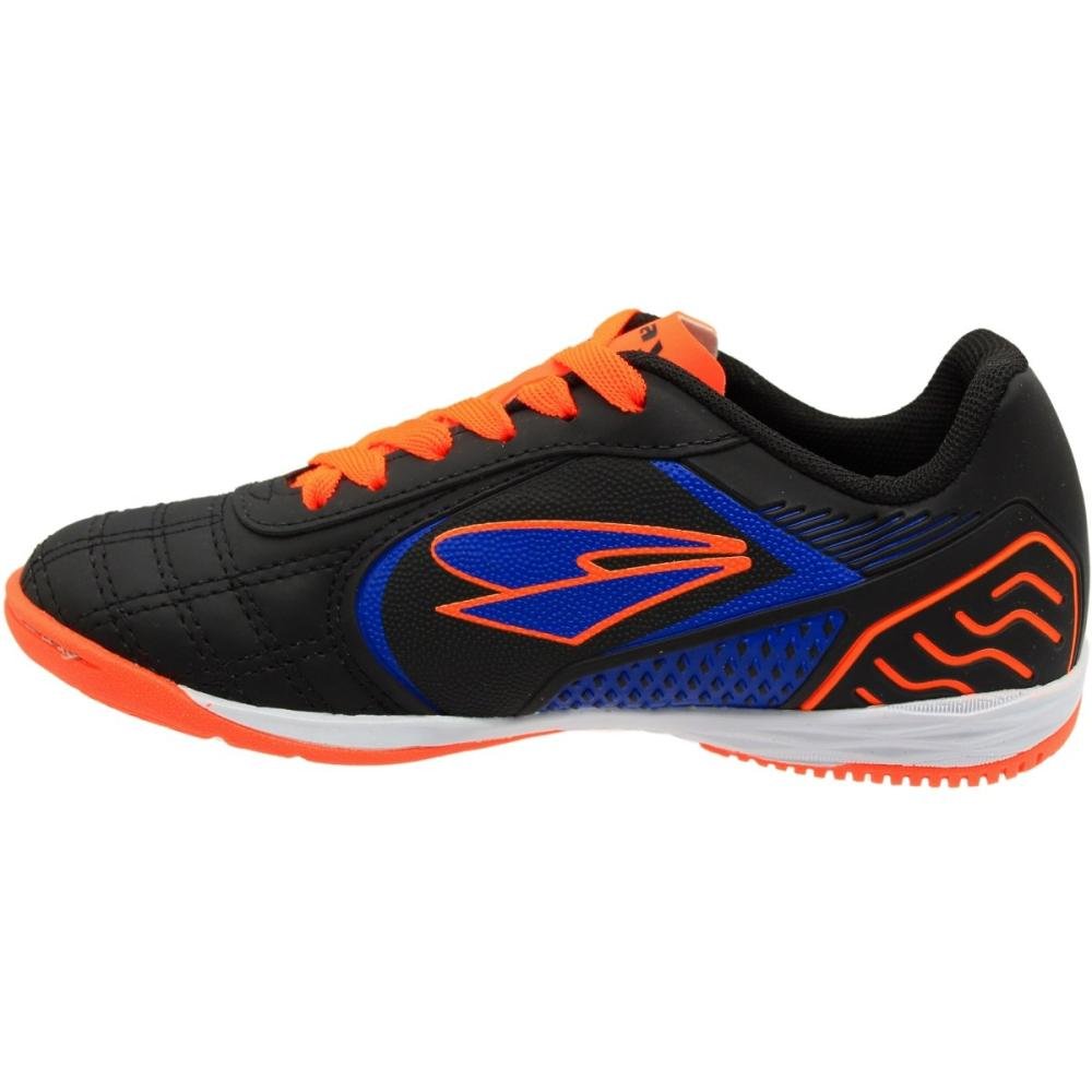 Chuteira Indoor Infantil Dray Topfly Texturizada Menino Preto/Laranja/Azul 2