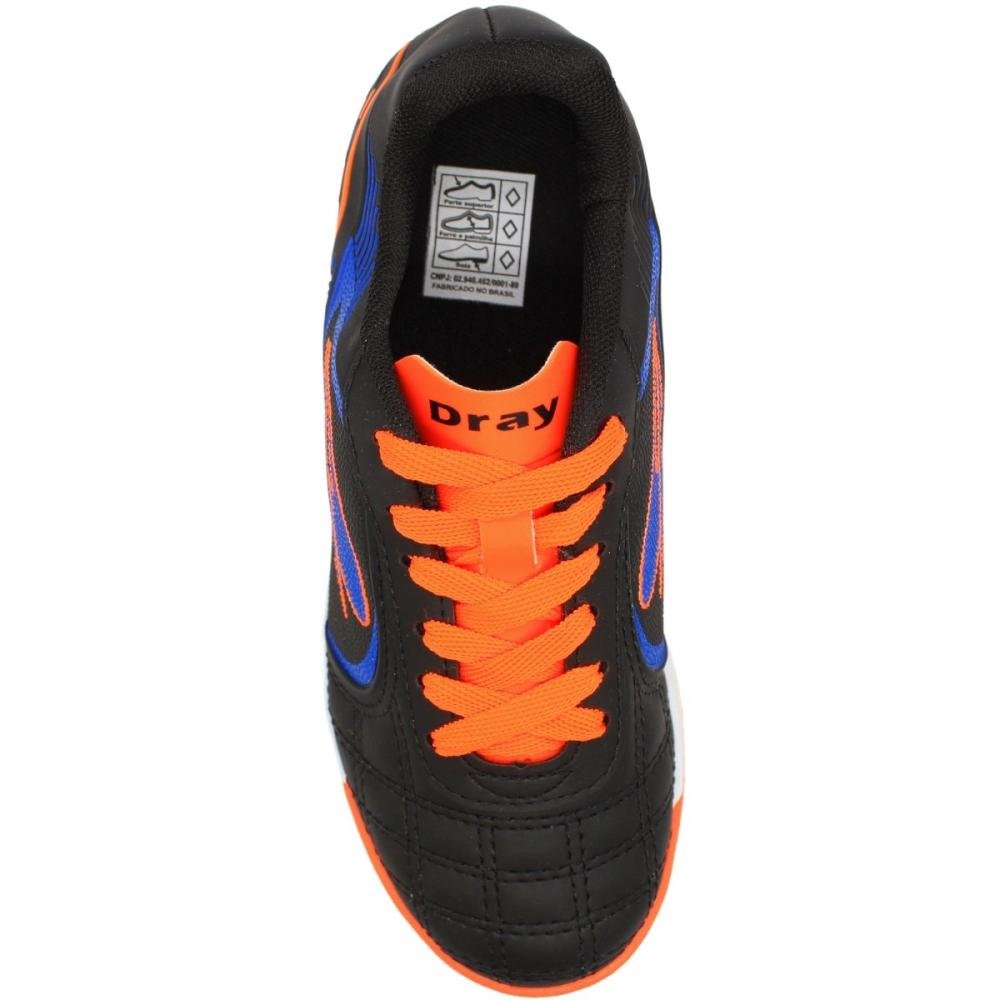 Chuteira Indoor Infantil Dray Topfly Texturizada Menino Preto/Laranja/Azul 4
