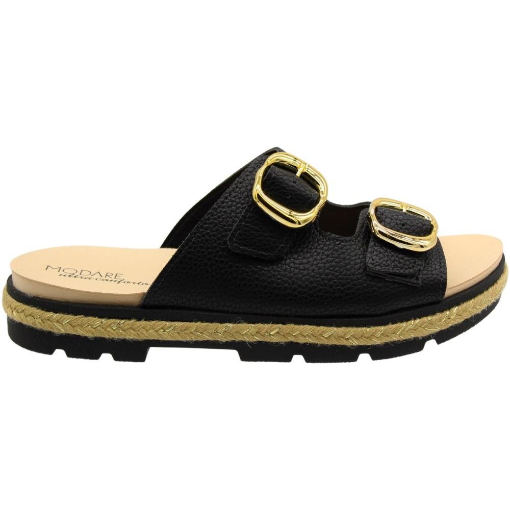 Tamanco Plataforma Baixa Slide Modare Ultra Conforto Fivela Entressola Tramada Feminino Preto 1