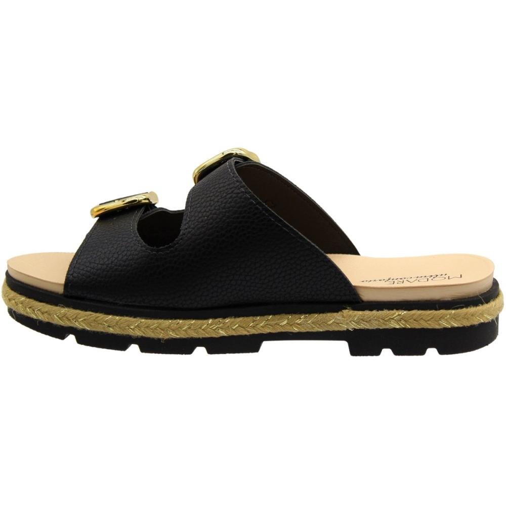 Tamanco Plataforma Baixa Slide Modare Ultra Conforto Fivela Entressola Tramada Feminino Preto 2