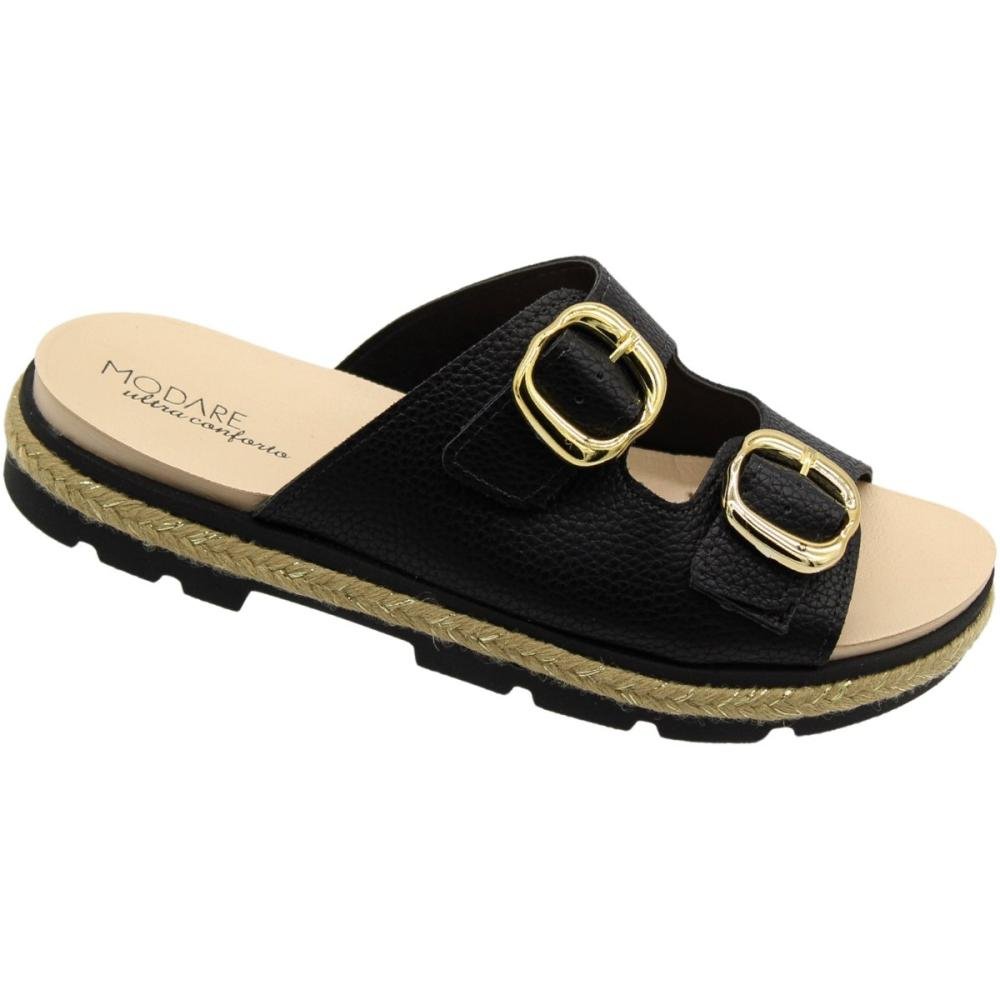 Tamanco Plataforma Baixa Slide Modare Ultra Conforto Fivela Entressola Tramada Feminino Preto 3