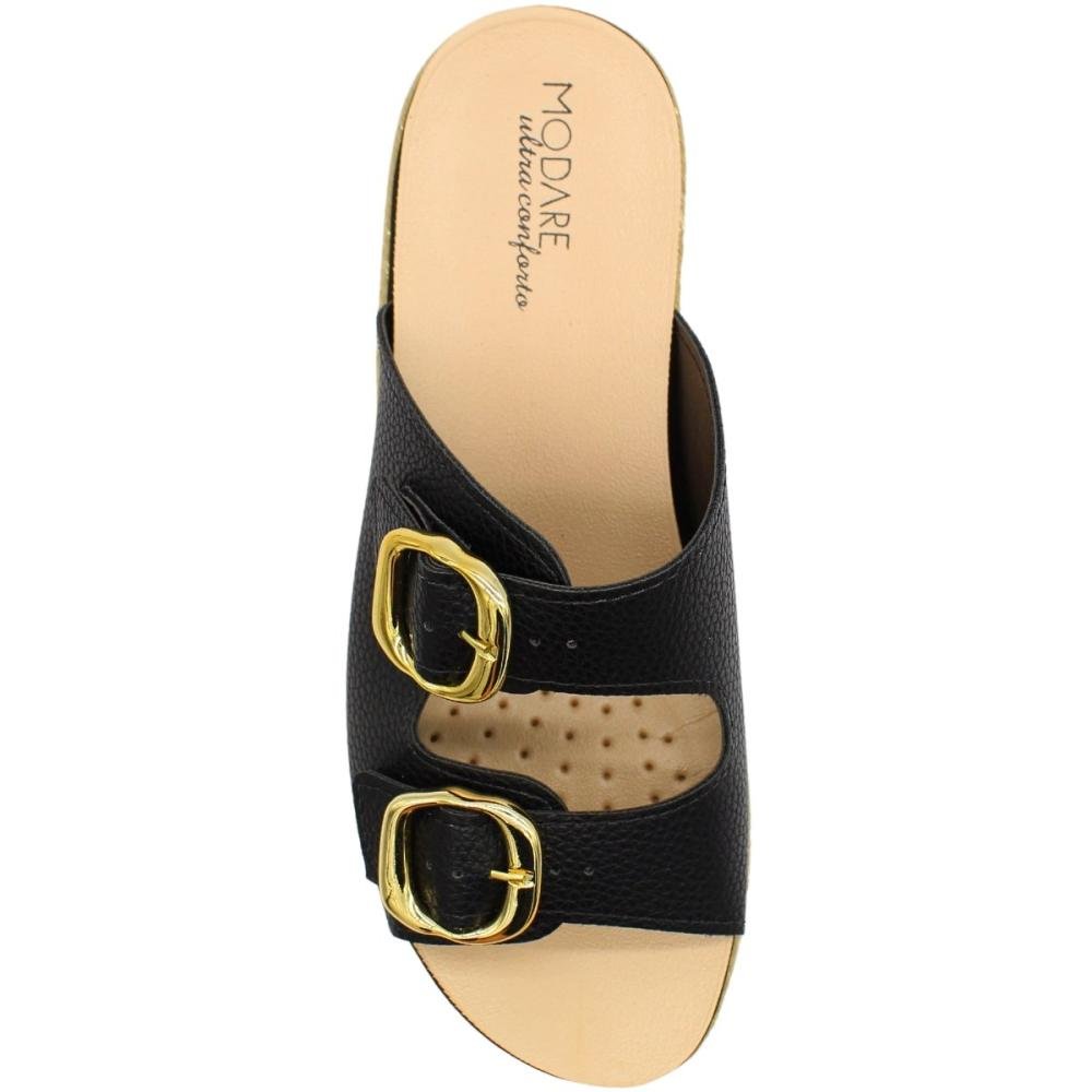 Tamanco Plataforma Baixa Slide Modare Ultra Conforto Fivela Entressola Tramada Feminino Preto 4