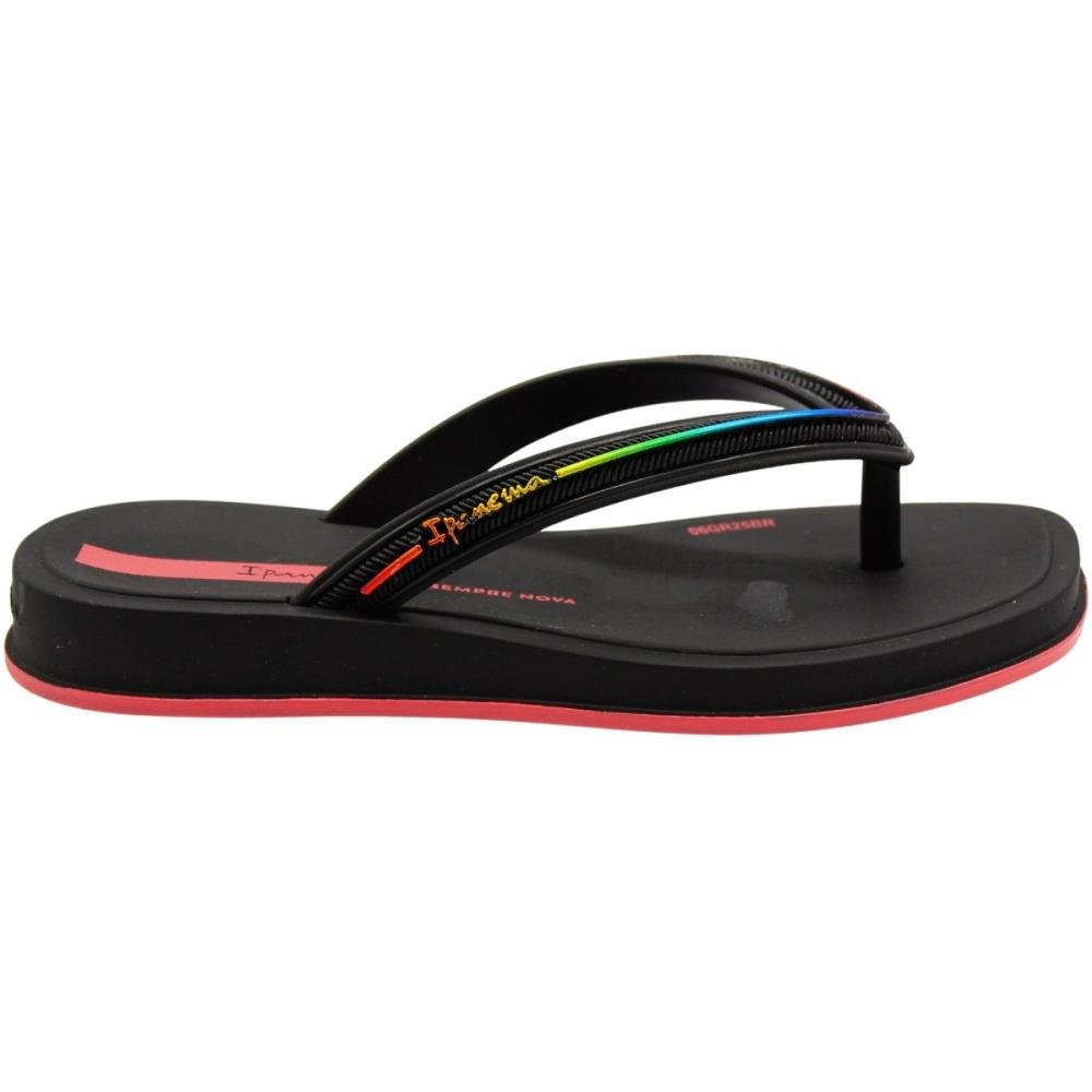 Chinelo De Dedo Infantil Ipanema Glow Sempre Nova Friso Metalizado Menina Preto 2