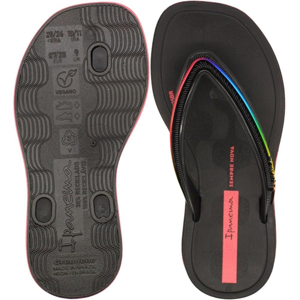 Chinelo De Dedo Infantil Ipanema Glow Sempre Nova Friso Metalizado Menina Preto 3