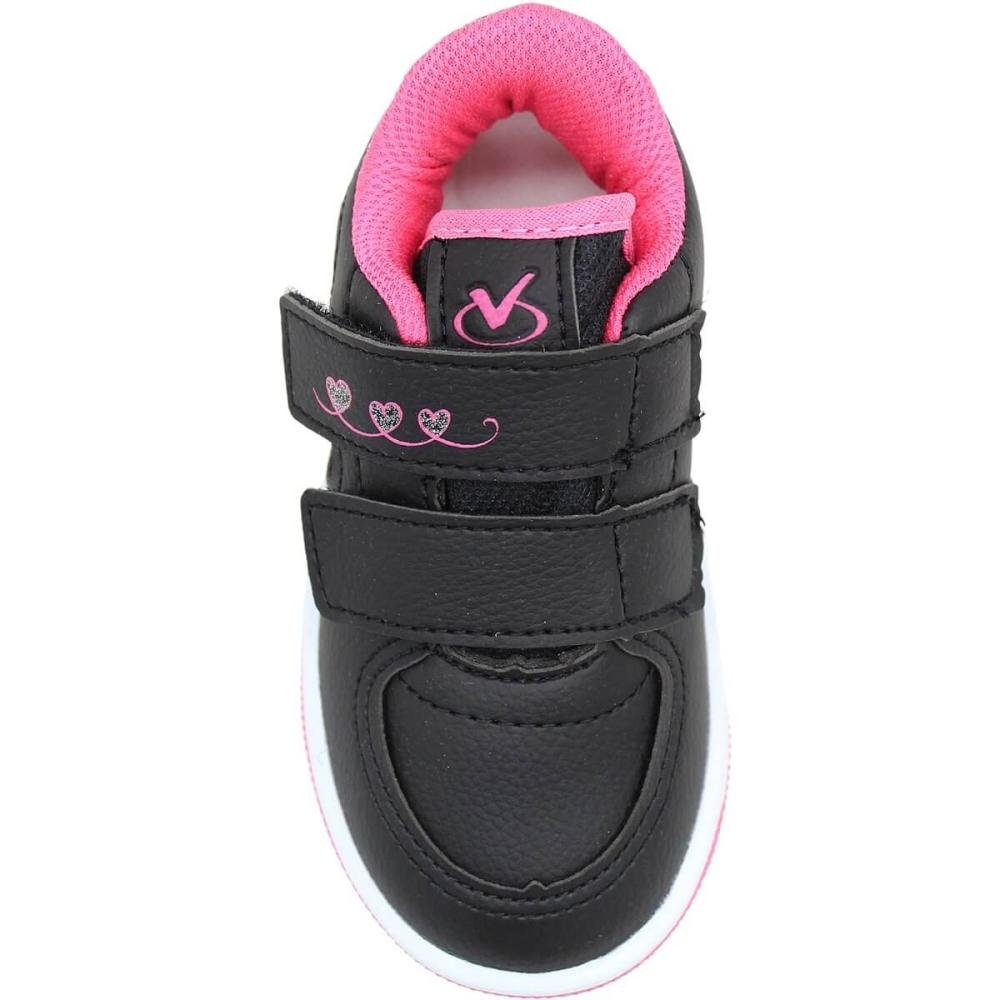 Tênis Infantil Via Vip Fitas Autocolantes Menina  Preto/Rosa 4