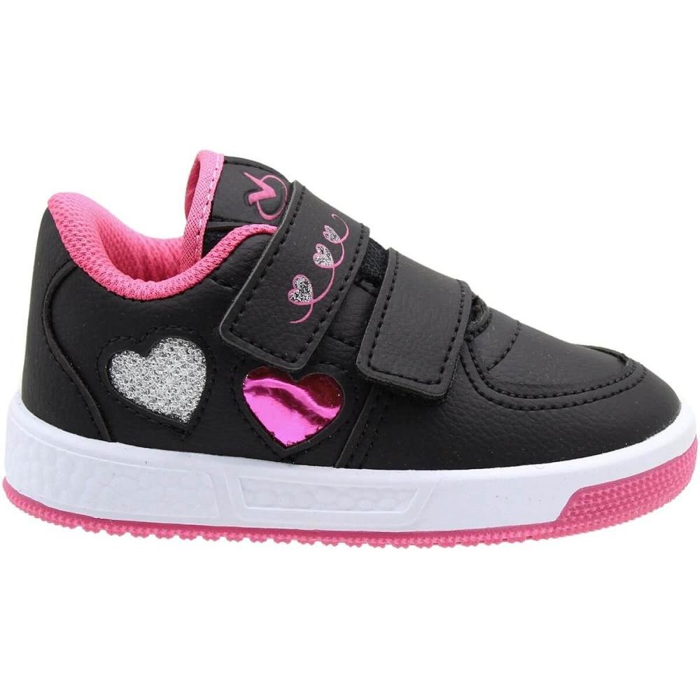 Tênis Infantil Via Vip Fitas Autocolantes Menina  Preto/Rosa 2