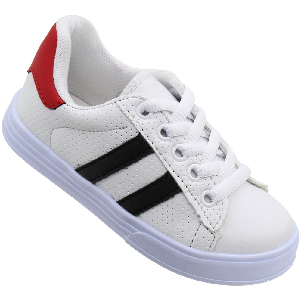 Tênis Infantil Juvenil Via Vip Casual Escolar Macio Branco/Preto/Vermelho 2