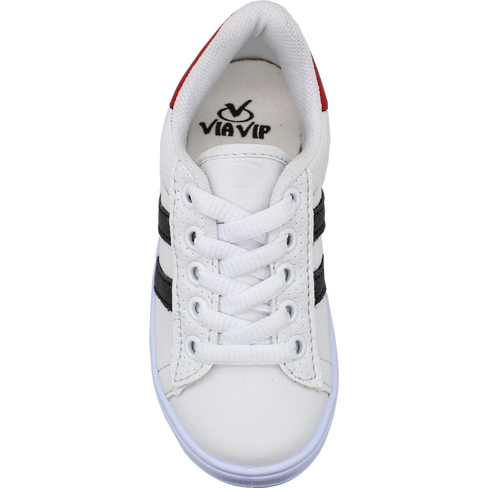 Tênis Infantil Juvenil Via Vip Casual Escolar Macio Branco/Preto/Vermelho 4