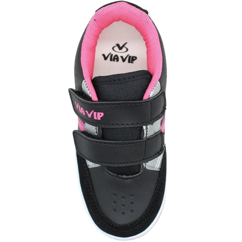 Tênis Infantil Via Vip Juvenil Colegial Casual Escolar Macio Menina Preto/Rosa 4