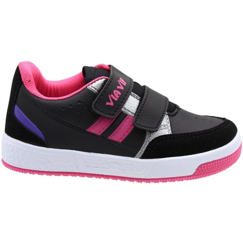 Tênis Infantil Via Vip Juvenil Colegial Casual Escolar Macio Menina Preto/Rosa 2