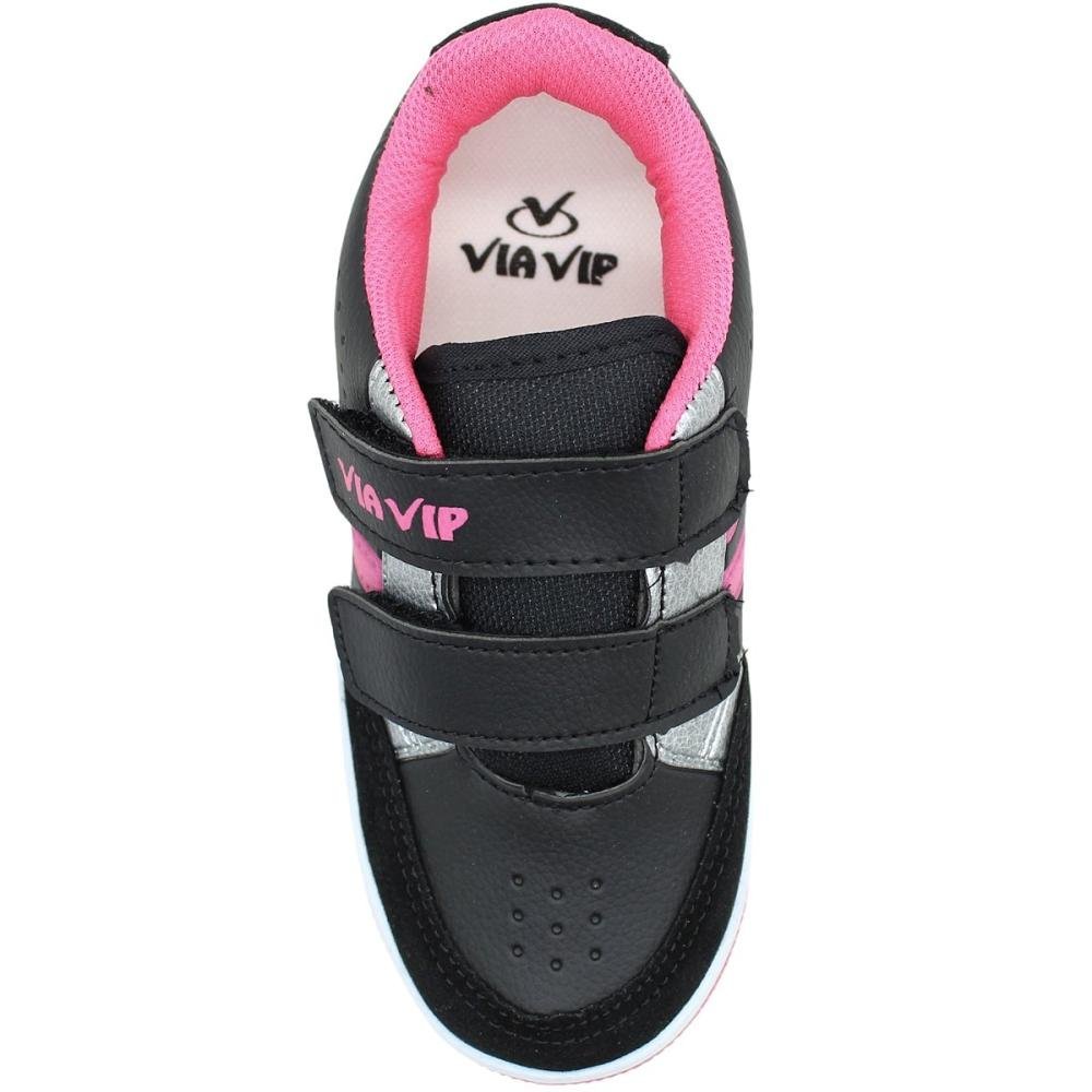 Tênis Infantil Via Vip Juvenil Colegial Casual Escolar Macio Menina Preto/Rosa 4