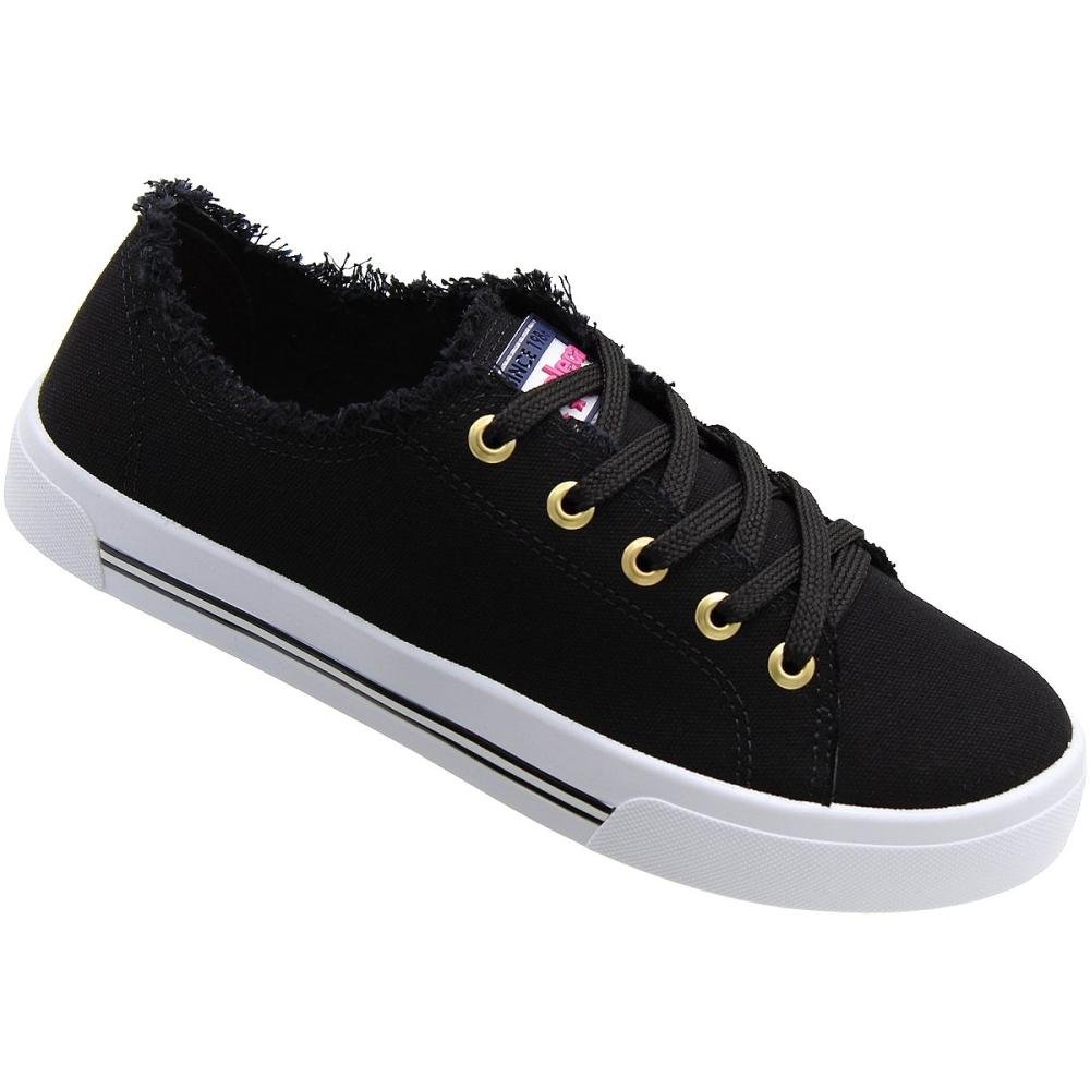 Tênis Casual Moleca Lona Sider Cano Baixo Desfiado Solado Macio Feminino