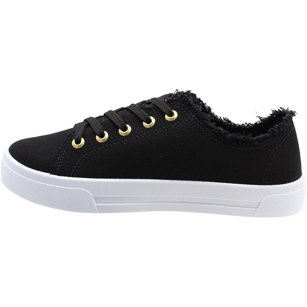 Tênis Casual Moleca Lona Sider Cano Baixo Desfiado Solado Macio Feminino Preto 3