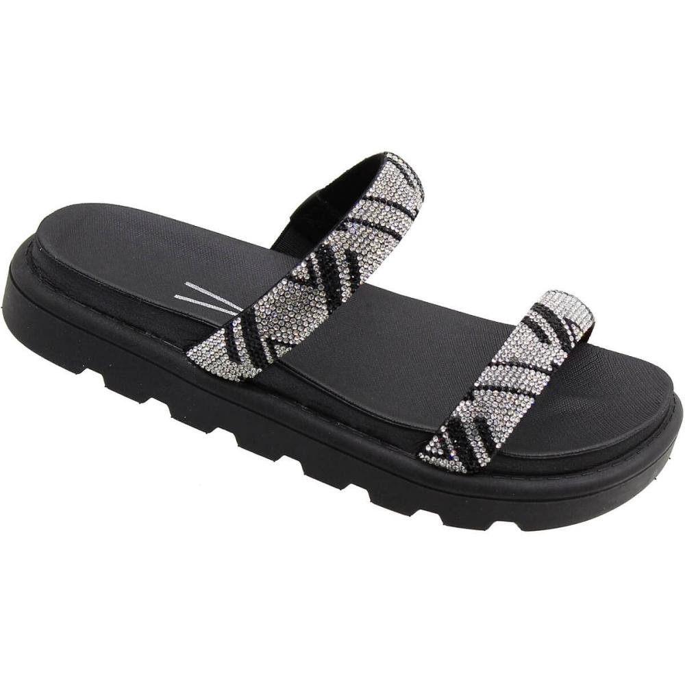 Tamanco Slide Vizzano Tiras Strass Plataforma Baixa Feminina