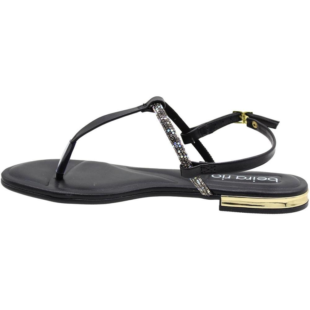 Sandália de Dedo Beira Rio Tira Pronta Strass Rasteira Feminina Preto 3
