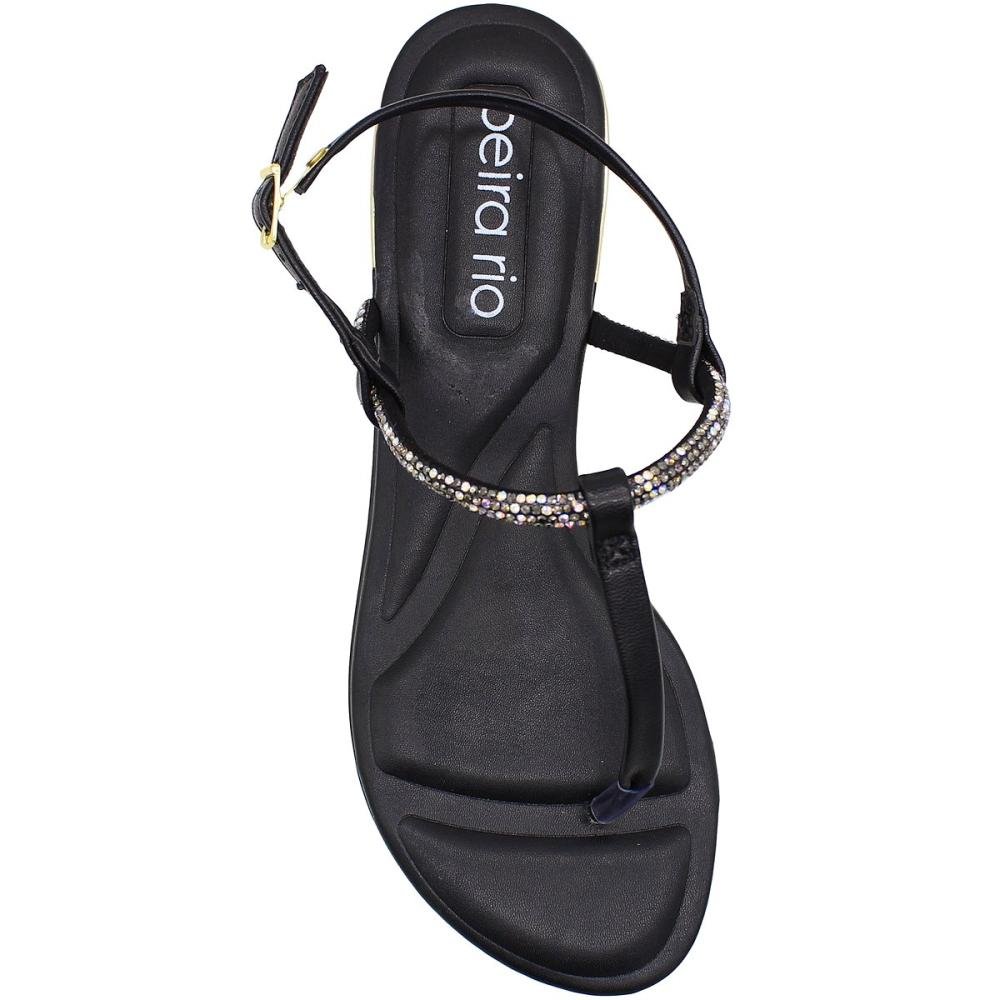 Sandália de Dedo Beira Rio Tira Pronta Strass Rasteira Feminina Preto 4