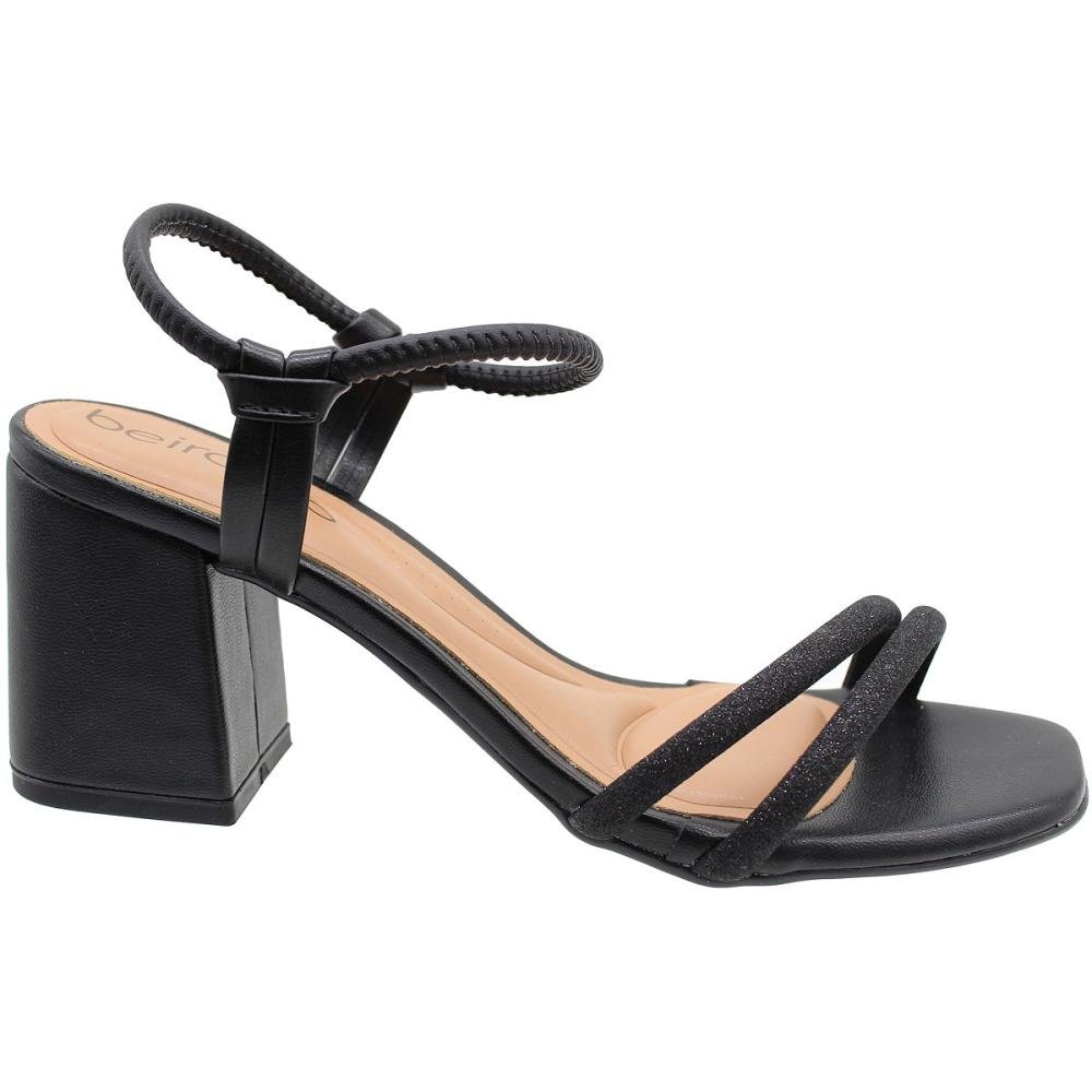 Sandália de Salto Alto Beira Rio Mini Shine Tiras Glitter Feminina Preto 2