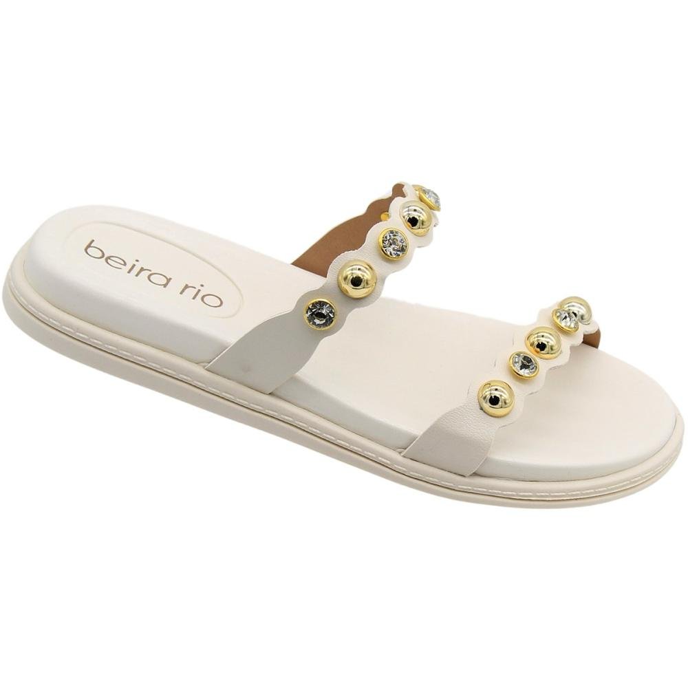 Chinelo Slide Beira Rio Conforto Napa Tiras Duplas Apliques Feminino
