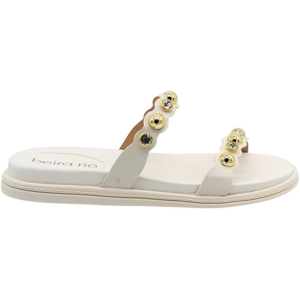 Chinelo Slide Beira Rio Conforto Napa Tiras Duplas Apliques Feminino Branco 2