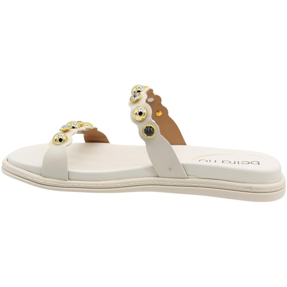Chinelo Slide Beira Rio Conforto Napa Tiras Duplas Apliques Feminino Branco 3