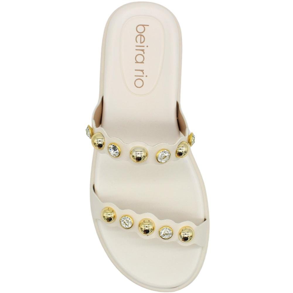 Chinelo Slide Beira Rio Conforto Napa Tiras Duplas Apliques Feminino Branco 4