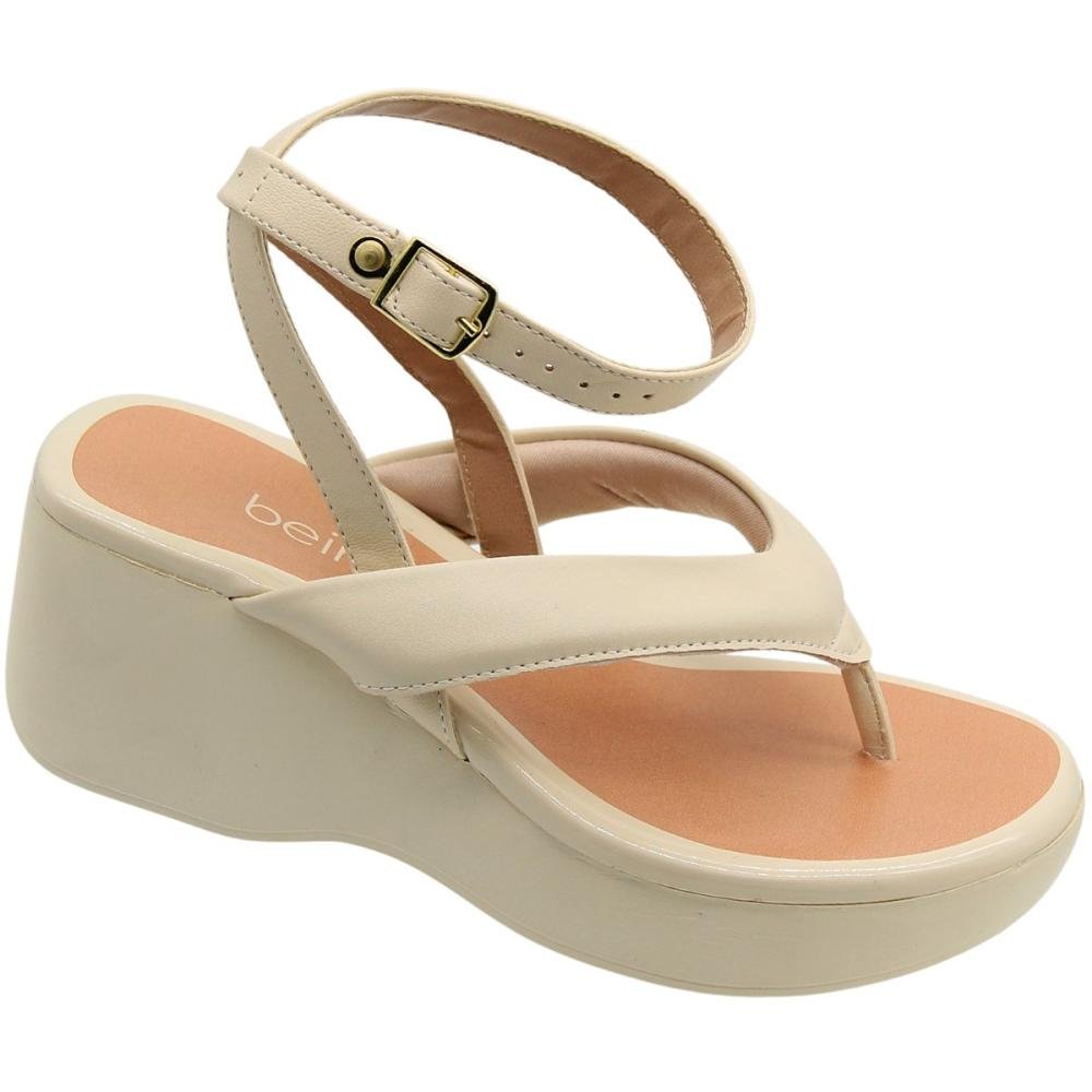 Sandália de Dedo Anabela Beira Rio Conforto Fivela Feminina Bege