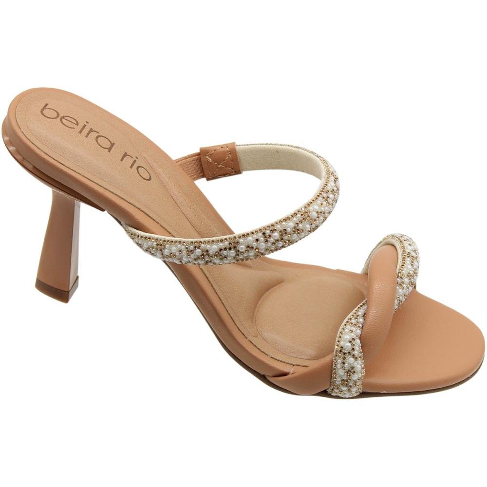 Tamanco Beira Rio Tiras Napa Strass Salto Médio Feminino    