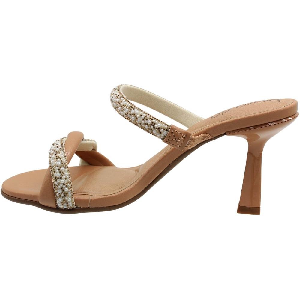 Tamanco Beira Rio Tiras Napa Strass Salto Médio Feminino     Bege 3