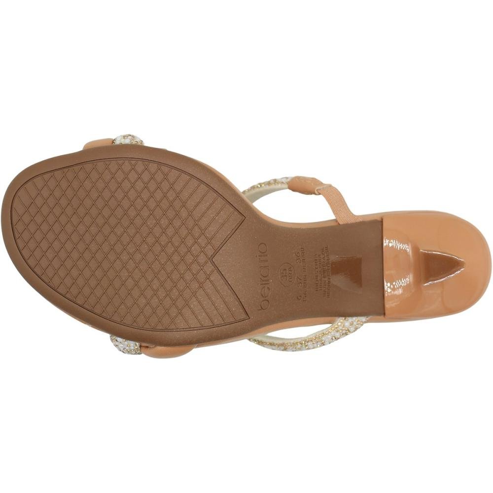 Tamanco Beira Rio Tiras Napa Strass Salto Médio Feminino     Bege 5