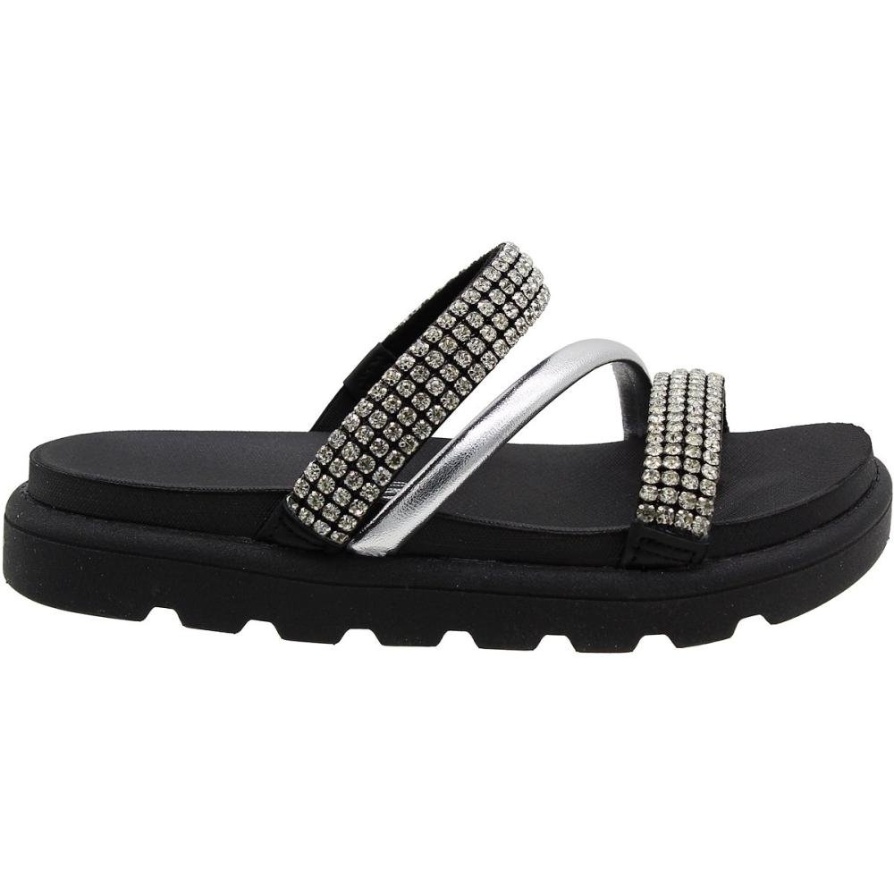 Tamanco Papete Vizzano Flatform Tira Grossa Strass Feminino Preto 2