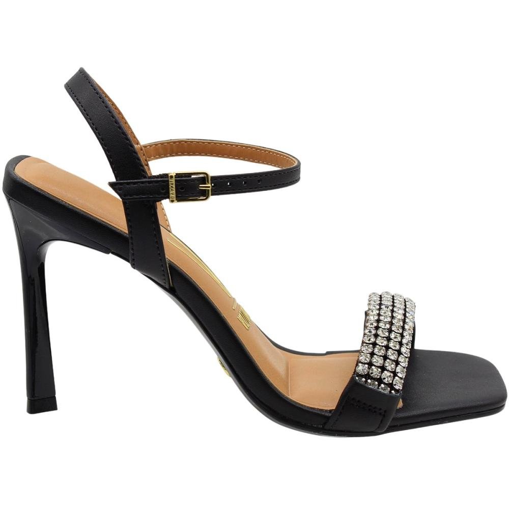 Sandália Vizzano Pelica Strass com Salto Alto Fino Feminina Preto 2