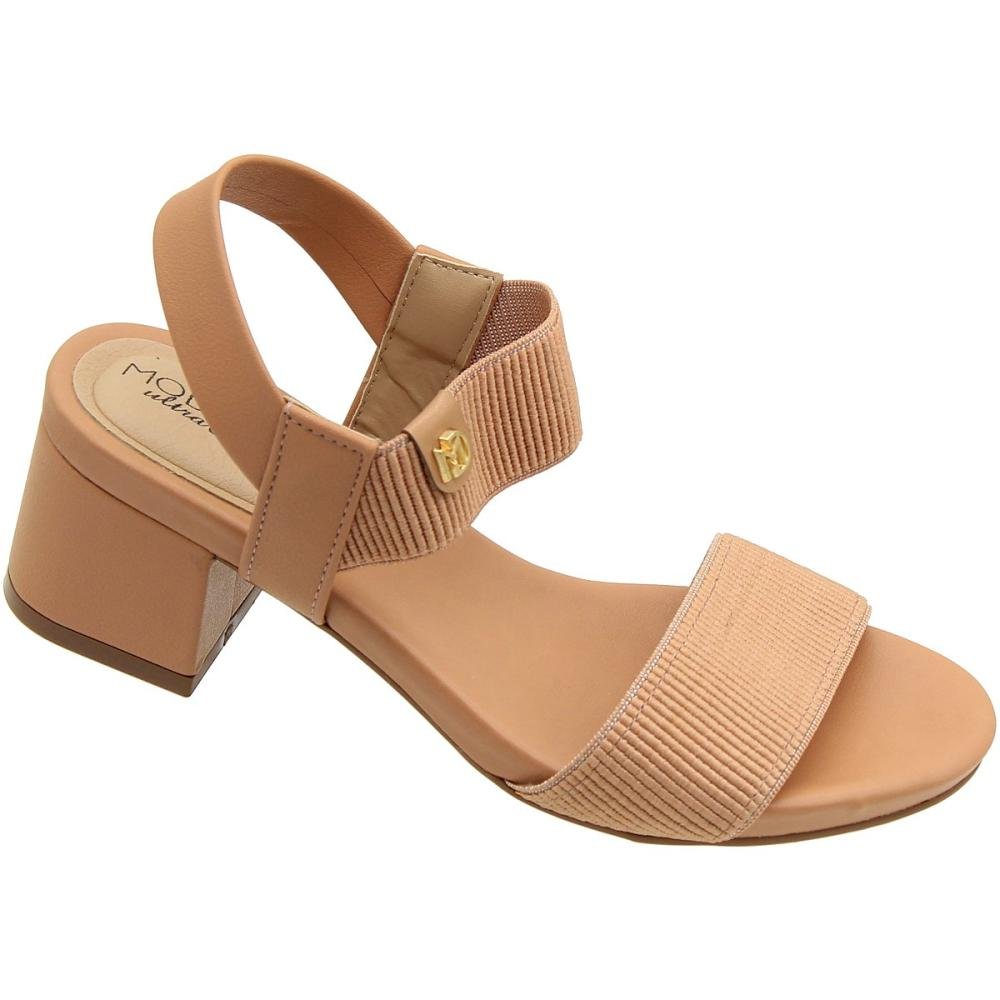 Sandália Modare Ultraconforto Elástico Aplique Salto Bloco Grosso Feminina Bege 1