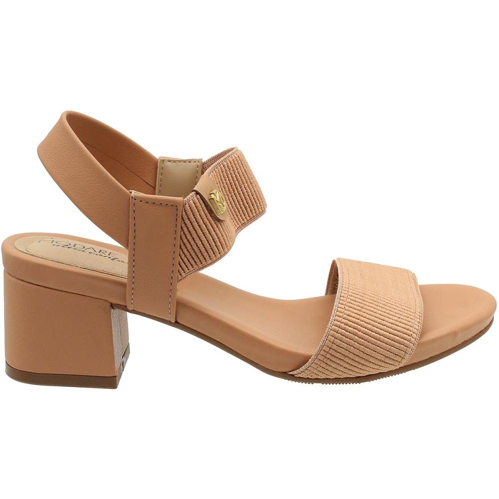Sandália Modare Ultraconforto Elástico Aplique Salto Bloco Grosso Feminina Bege 2