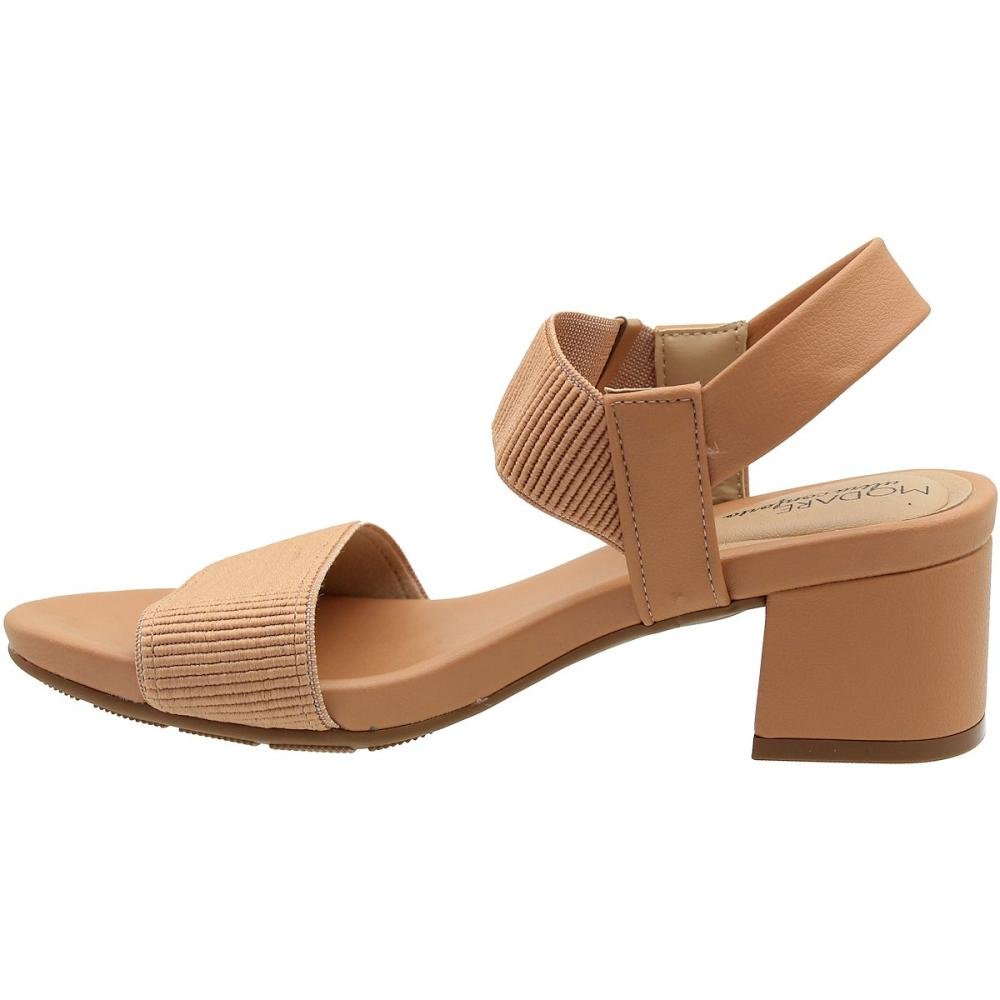 Sandália Modare Ultraconforto Elástico Aplique Salto Bloco Grosso Feminina Bege 3
