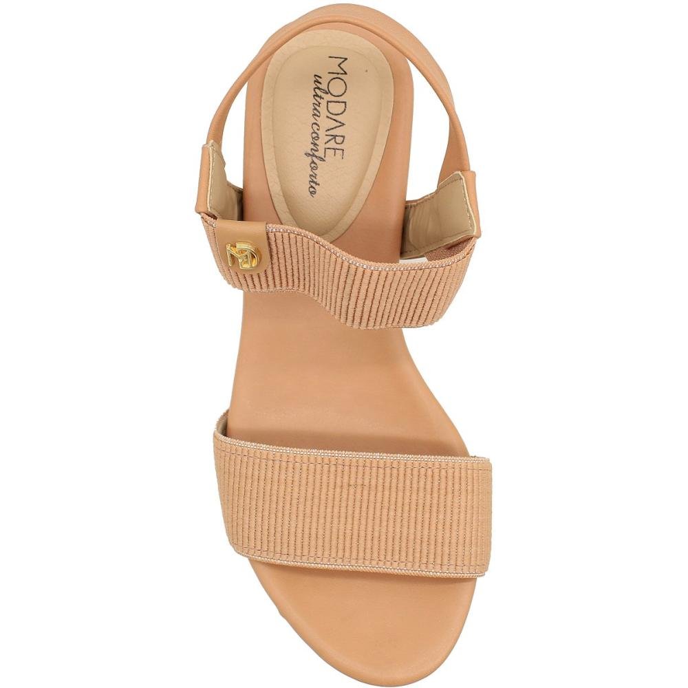 Sandália Modare Ultraconforto Elástico Aplique Salto Bloco Grosso Feminina Bege 4