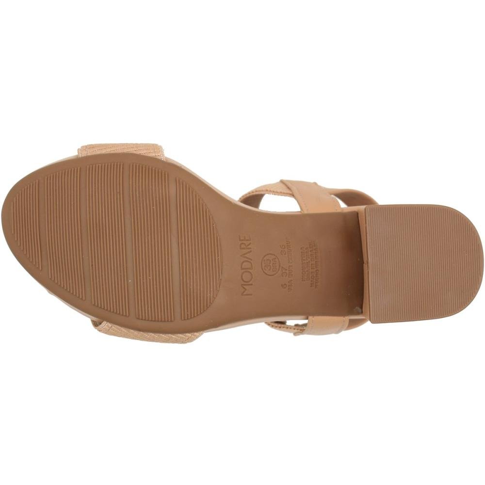 Sandália Modare Ultraconforto Elástico Aplique Salto Bloco Grosso Feminina Bege 5