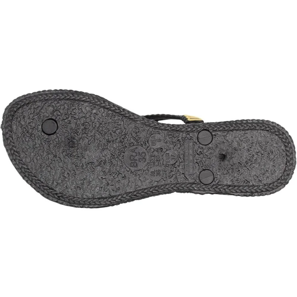 Sandália Rasteira Terra e Água Tiras Trançadas Texturizada Feminina Preto 5